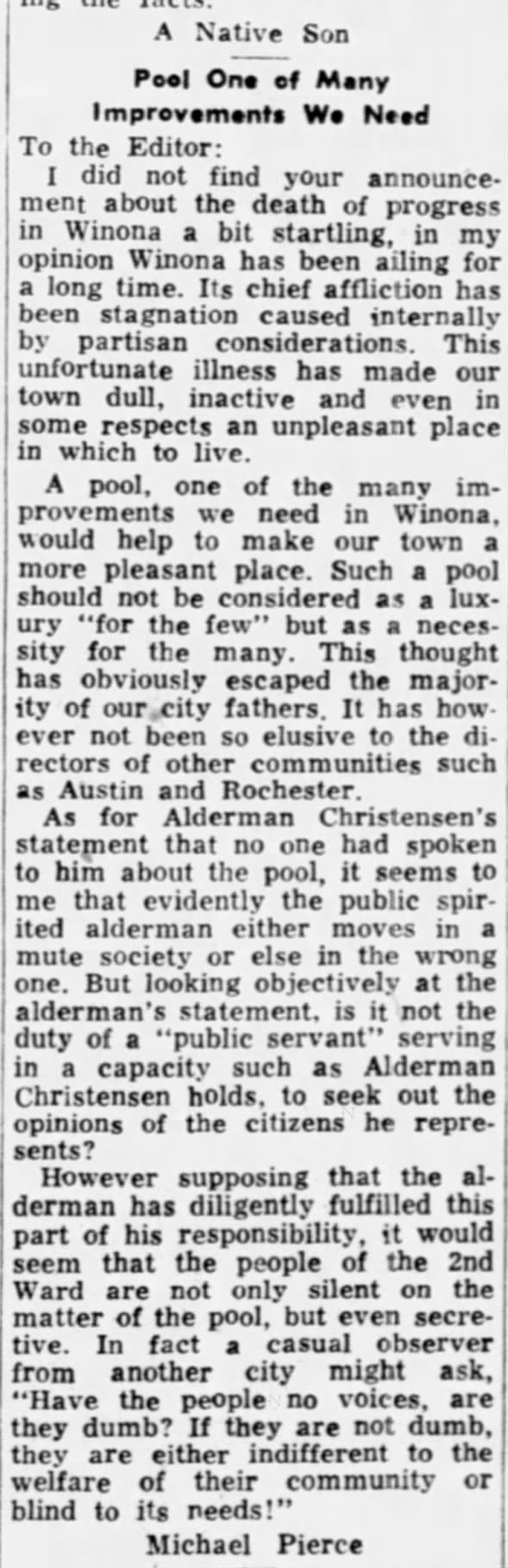 Clipping from The Winona Daily News